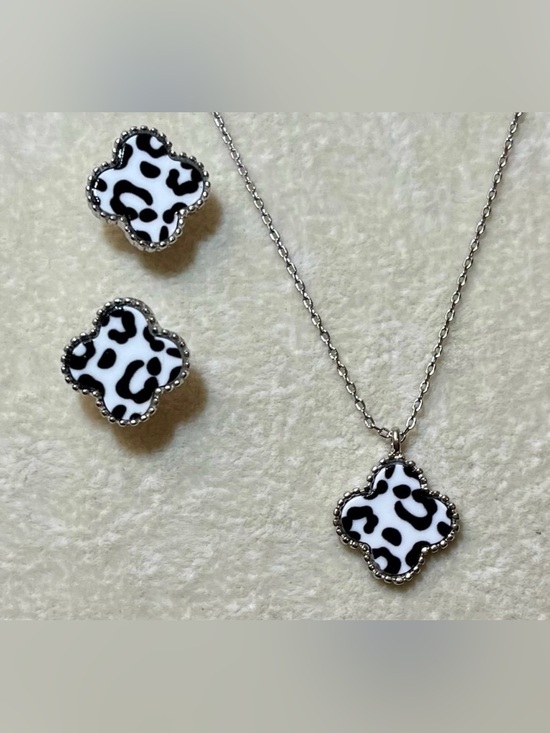 Park Lane Jewelry - Park Lane Lana Black & White Leopard Clover Necklace & Studs